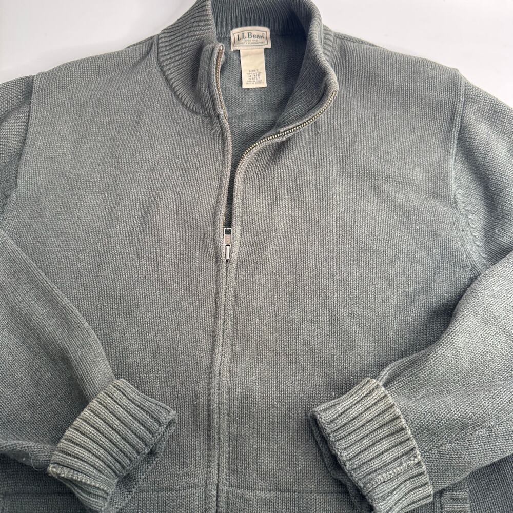 Vintage LL Bean Full Zip Cardigan Sweater Mens Medium Gray Cotton Grandpa